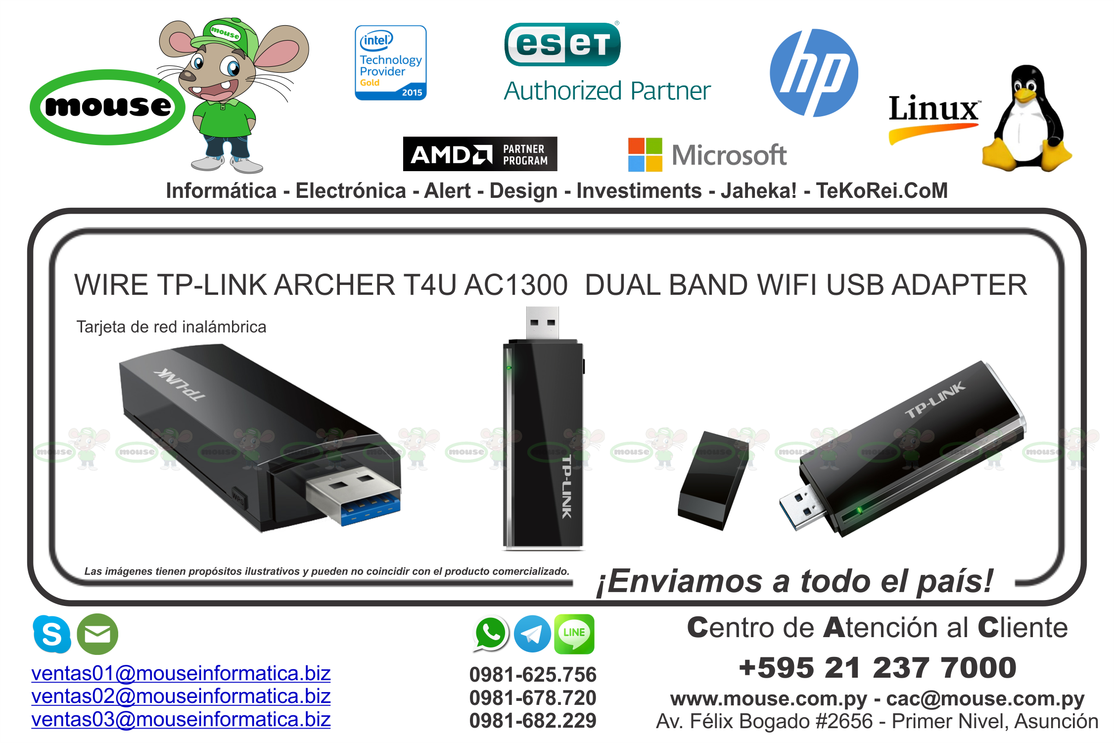 WIRE TPLINK ARCHER T4U AC1300 DUAL BAND WIFI USB ADAPTER MOUSE SHOP